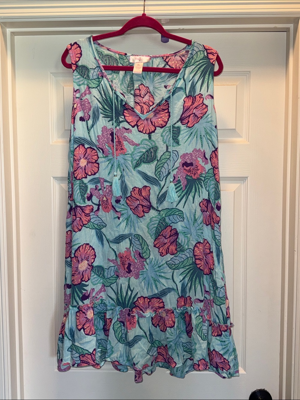 Stella Parker Women’s Floral Swim Coverup Sundress XL - Pink Floral on Aqua